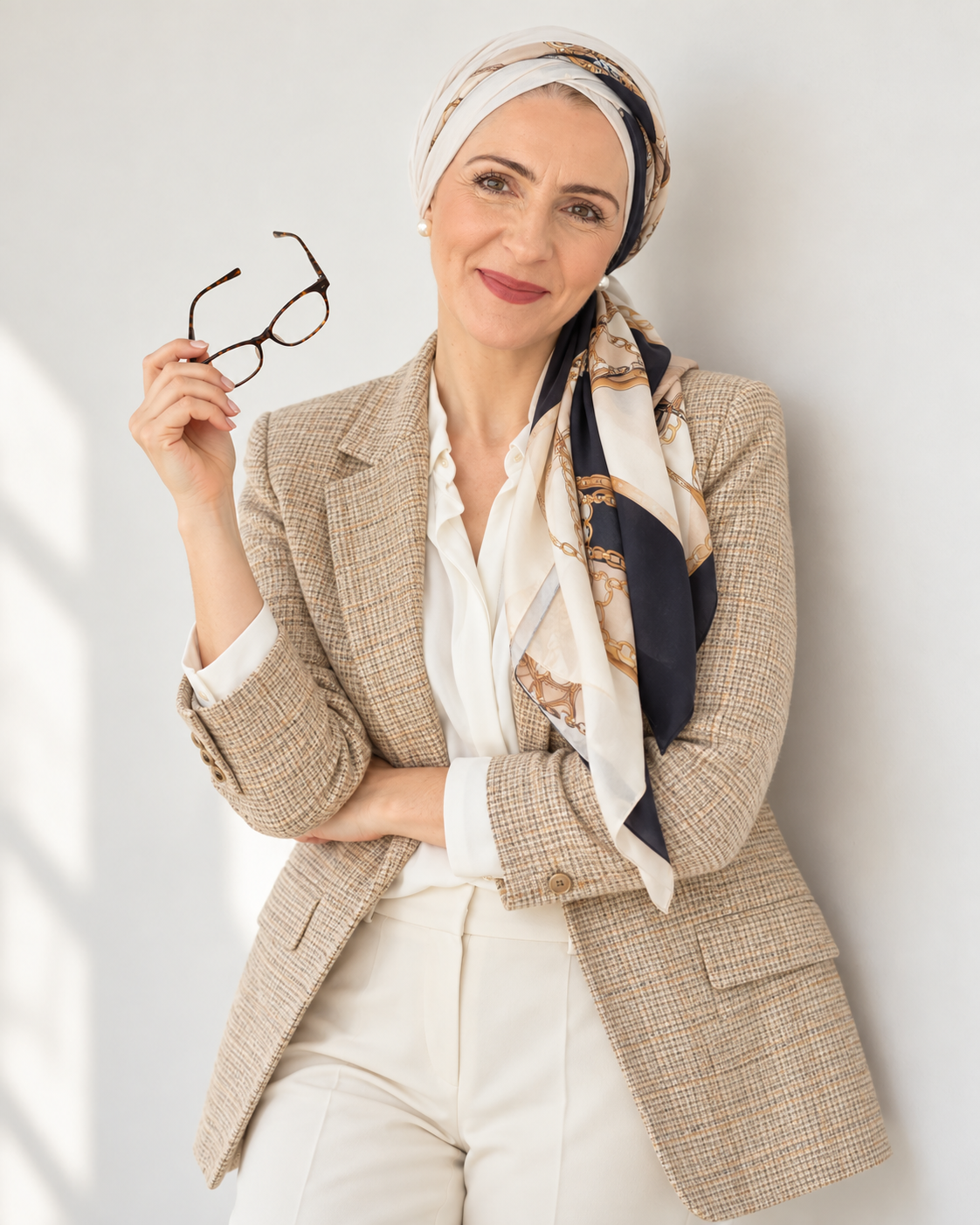 Nicola Benyahia in a warm beige portrait